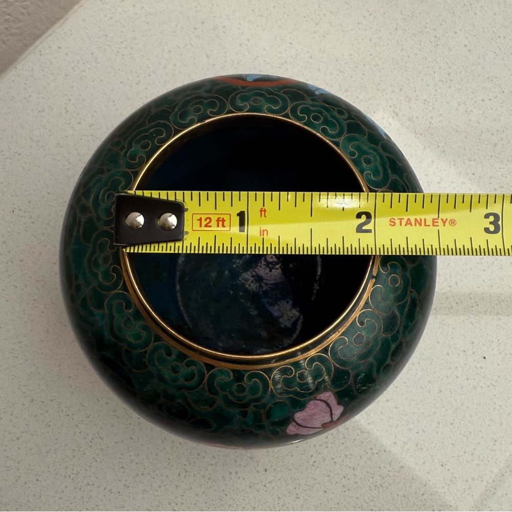 Vintage Floral Cloisonné Vase with Gold Accents Enamel Chinese Jar Brass - Picture 13 of 13
